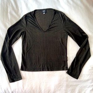 Versace Vintage golden brown copper long sleeve body V-neck stretch Blouse top s